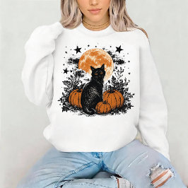 Schwarze Katze Kürbis Halloween Sweatshirt