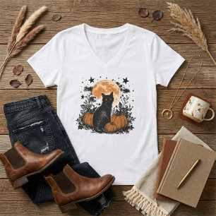 Schwarze Katze Kürbis Halloween T-Shirt