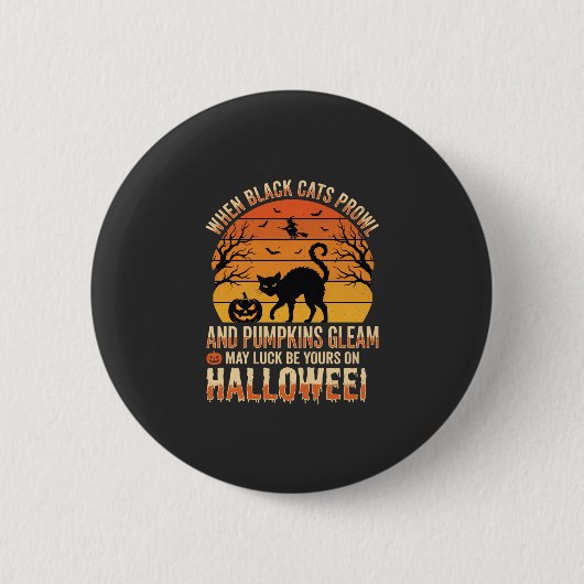 Schwarze Katze Kürbis Halloween Vektordesign Button (Vorderseite)