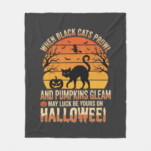 Schwarze Katze Kürbis Halloween Vektordesign Fleecedecke