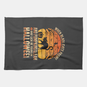 Schwarze Katze Kürbis Halloween Vektordesign Geschirrtuch