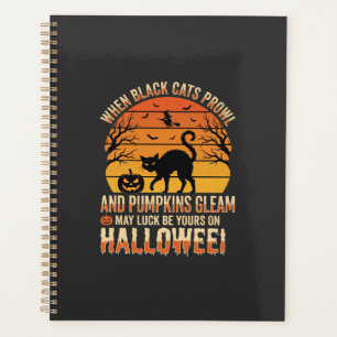 Schwarze Katze Kürbis Halloween Vektordesign Planer