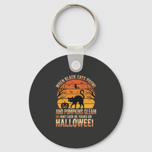 Schwarze Katze Kürbis Halloween Vektordesign Schlüsselanhänger