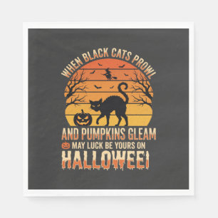 Schwarze Katze Kürbis Halloween Vektordesign Serviette