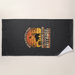 Schwarze Katze Kürbis Halloween Vektordesign Strandtuch