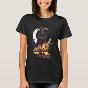Schwarze Katze Kürbis Lass Es Für Immer Mond Hallo T-Shirt