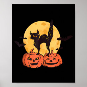 Schwarze Katze Kürbis Mond Halloween Kostüm Katzen Poster