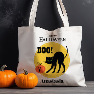 Schwarze Katze Kürbis Persönliches Halloween Tragetasche