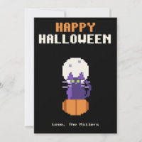 Schwarze Katze Kürbis Pixel Art Halloween Karte