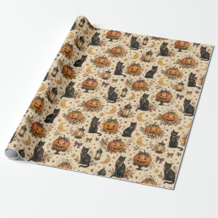 Schwarze Katze Kürbis Vintage Halloween Geschenkpa Geschenkpapier