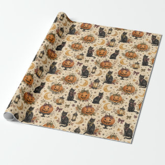 Schwarze Katze Kürbis Vintage Halloween Geschenkpa Geschenkpapier