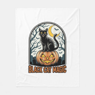 Schwarze Katze Kürbis Vintage Halloween Gravur_1 Fleecedecke