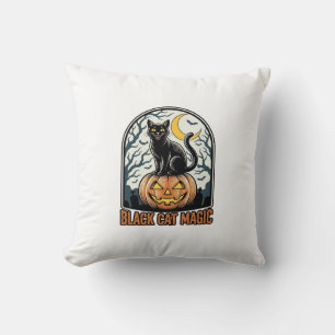 Schwarze Katze Kürbis Vintage Halloween Gravur_1 Kissen