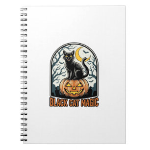Schwarze Katze Kürbis Vintage Halloween Gravur_1 Notizblock