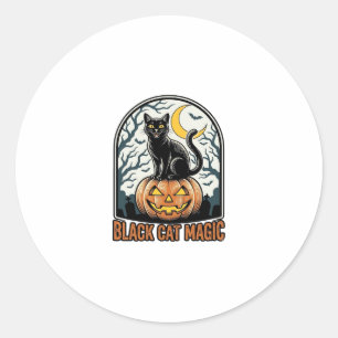 Schwarze Katze Kürbis Vintage Halloween Gravur_1 Runder Aufkleber