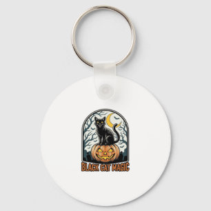 Schwarze Katze Kürbis Vintage Halloween Gravur_1 Schlüsselanhänger