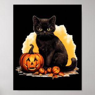 Schwarze Katze Kürbis Vintage Katzen Gruselige Hal Poster