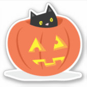 Schwarze Katze Kürbislaterne Halloween Illustratio Aufkleber (Vorderseite)