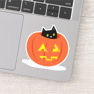 Schwarze Katze Kürbislaterne Halloween Illustratio Aufkleber