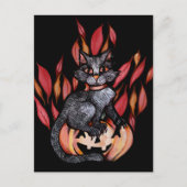 Schwarze Katze Kürbislaterne Herbst Natur Postkarte (Vorderseite)