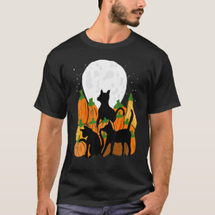 Schwarze Katze & Kürbisse Halloween Vollmond Gruse T-Shirt