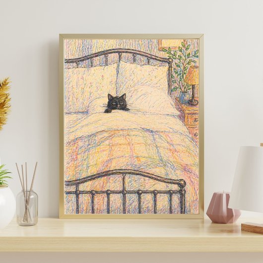 Schwarze Katze Kuschelbett Illustration Poster