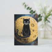 Schwarze Katze lächelt auf dem Mond Postkarte (Stehend Vorderseite)