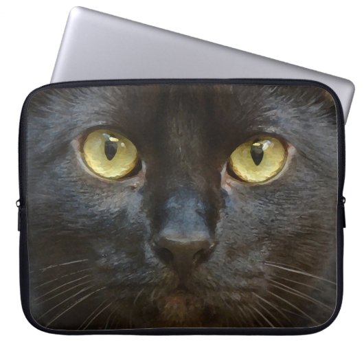Schwarze Katze Laptopschutzhülle (Vorderseite)