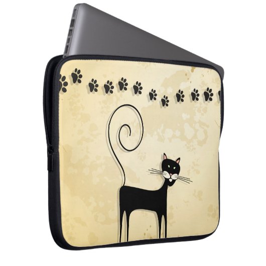 Schwarze Katze Laptopschutzhülle (Vorne Rechts)