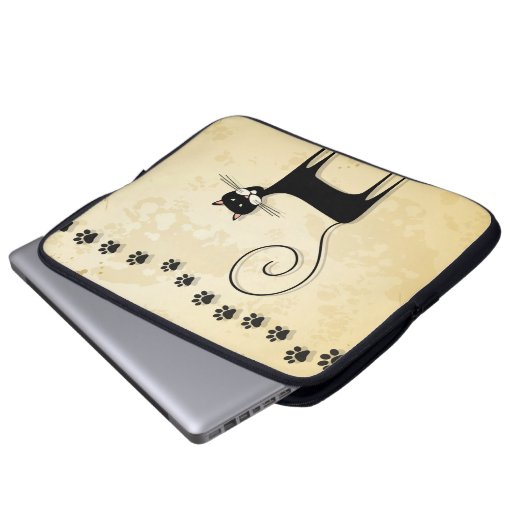 Schwarze Katze Laptopschutzhülle (Vorne Knopf)