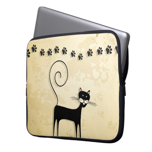 Schwarze Katze Laptopschutzhülle (Vorderseite Links)