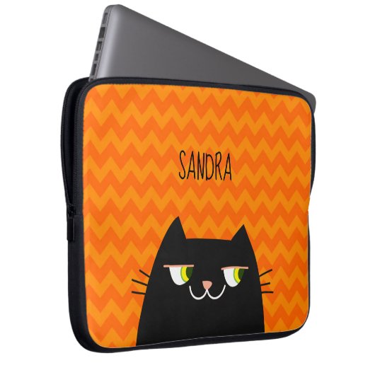 Schwarze Katze Laptopschutzhülle (Vorne Rechts)