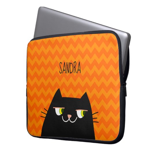 Schwarze Katze Laptopschutzhülle (Vorderseite Links)