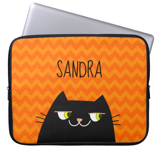 Schwarze Katze Laptopschutzhülle (Vorderseite)