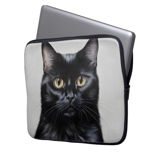 Schwarze Katze Laptopschutzhülle (Vorderseite Links)