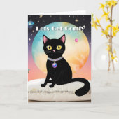 Schwarze Katze - Lass uns es uns gemütlich machen Karte (Gelbe Blume)