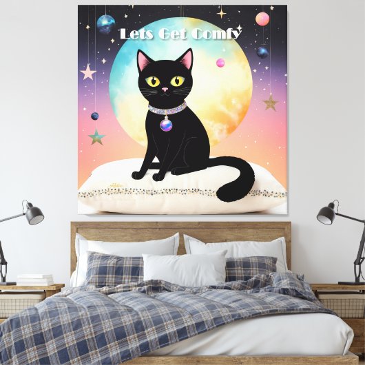 Schwarze Katze - Lass uns es uns gemütlich machen Leinwanddruck (Insitu (Schlafzimmer))