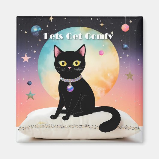 Schwarze Katze - Lass uns es uns gemütlich machen Magnet (Vorne)