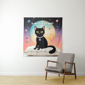 Schwarze Katze - Lass uns es uns gemütlich machen Wandteppich