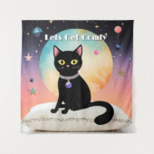 Schwarze Katze - Lass uns es uns gemütlich machen Wandteppich (Vorderseite)