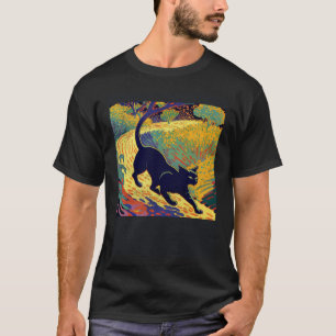 Schwarze Katze läuft bunt T-Shirt