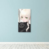 Schwarze Katze Leinwanddruck (Insitu (Holzboden))