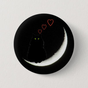 Schwarze Katze Lieben Sie zum Mond und zurück Button