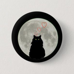 Schwarze Katze Lieben zum Mond und zurück Button