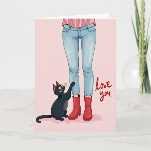 Schwarze Katze Liebt Dich Karte (Vorderseite)