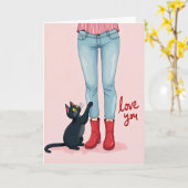 Schwarze Katze Liebt Dich Karte (Gelbe Blume)