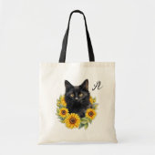 Schwarze Katze liebt Sonnenblumen Initiale Tragetasche (Vorne)