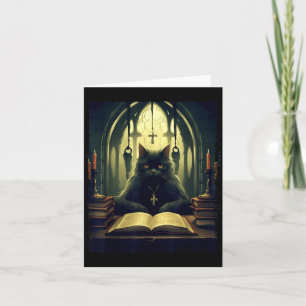 Schwarze Katze liest Buch in der Kirche Gothic Hal Karte