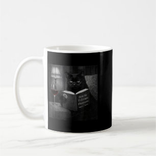 Schwarze Katze liest Buch Lustiges Retro-Katzenfot Kaffeetasse