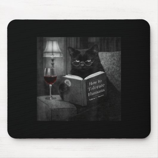 Schwarze Katze liest Buch Lustiges Retro-Katzenfot Mousepad (Vorne)